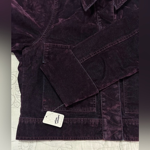 NWT We The Free Suzy Flocked Denim Jacket XS Wine - Picture 9 of 11